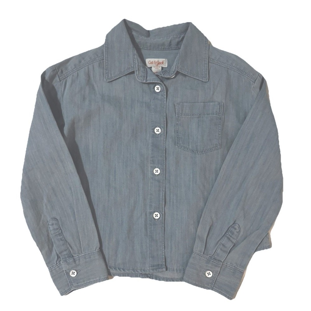 Cat & Jack Girls Denim Shirt 4/5 Blue Long Sleeve Button Down Oversized NWT